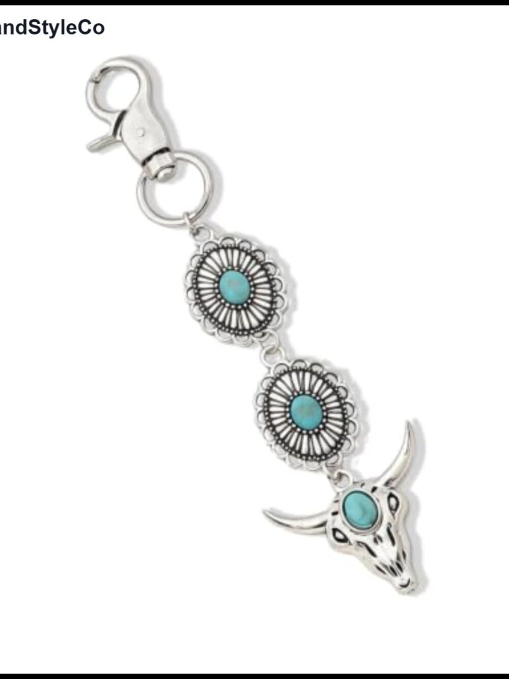 Western Bull Head Keychain Turquoise Charm for Handbags Purse Bag
